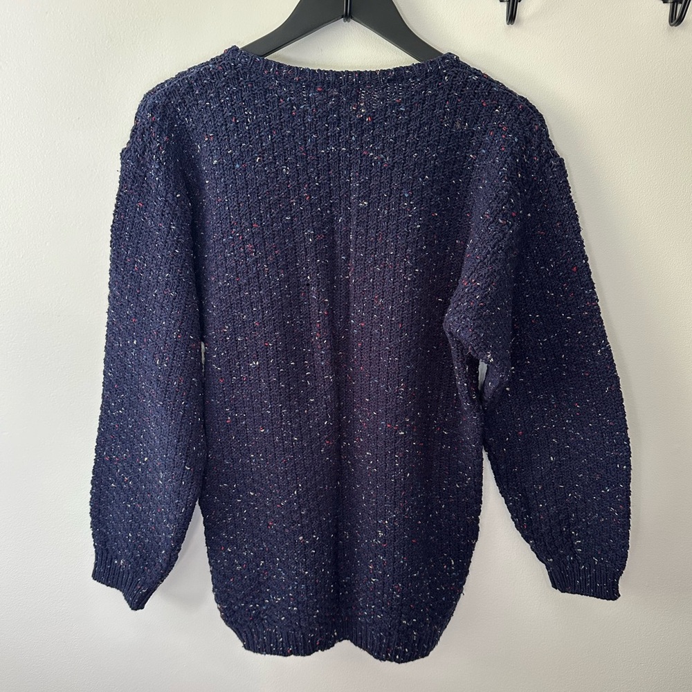 Vintage Navy Blue speckled confetti Cotton Sweater with Button Detail - Picture 2 of 7
